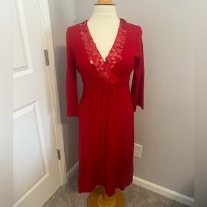 Boden Red  Wool Long Sleeve Dress with V-Neck Sequin Accent Sz 8L